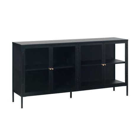 maile steel 4-section sideboard glass-door cabinet|Black Glass Doors Sideboards & Buffets You'll Love .